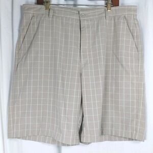 Bolle' Mens Golf‎ Shorts Sz 38 Tan White Check Flat Front Quick Dry *READ